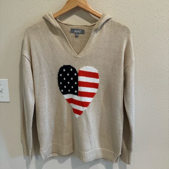 Marled Patriotic Flag Heart Beach Sweater - Picture 1 of 7